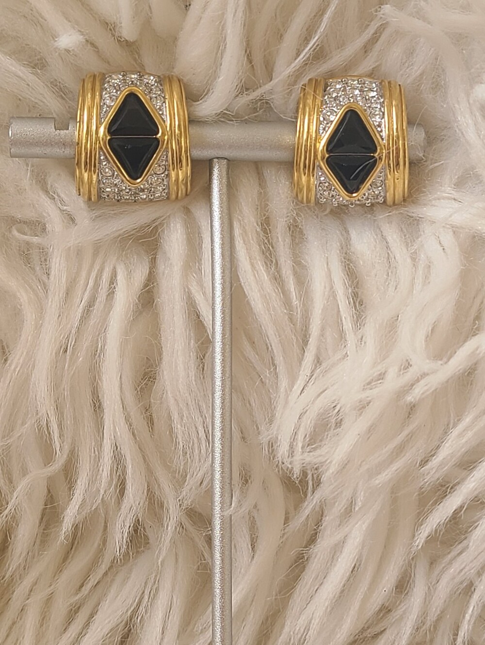 Swarovski Gold-Tone Clip-on Earrings with Black Accents- Great Condition